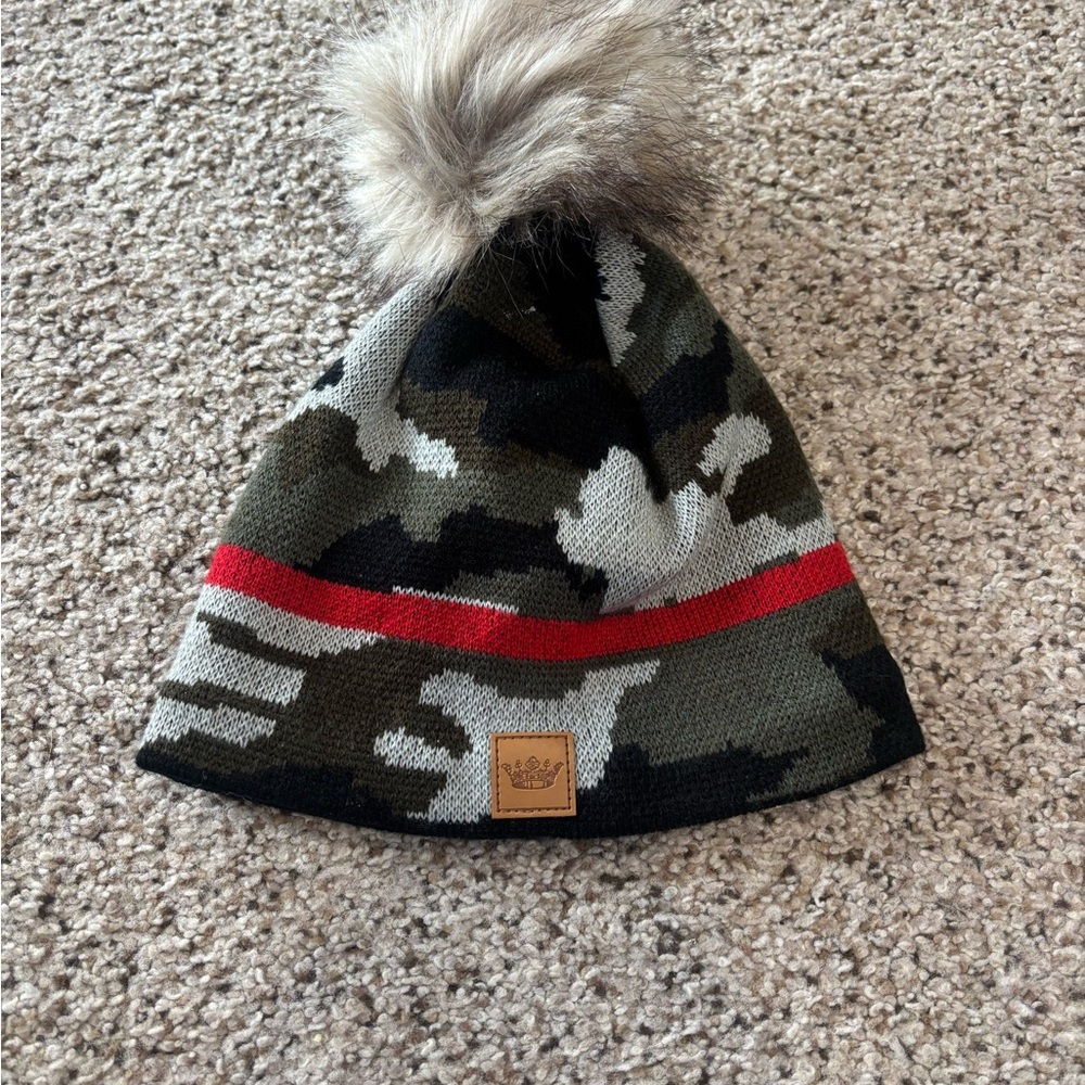 Panache Camo Beanie with Red Stripe